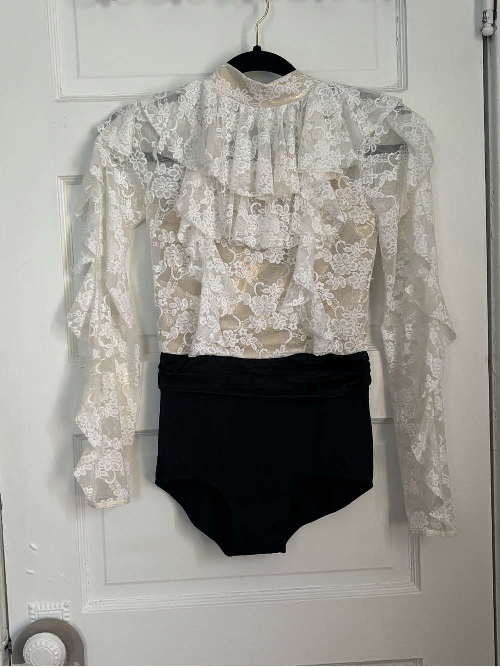 Weissman White Lace Ruffled Dance Leotard
